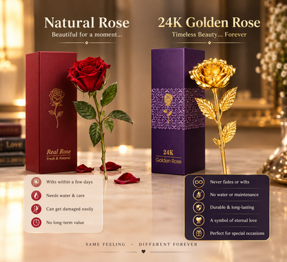 Artificial 24K Gold Plated Rose Flower with Love Stand in Gift Box