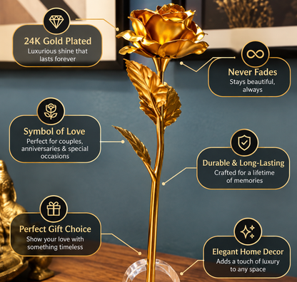 Artificial 24K Gold Plated Rose Flower with Love Stand in Gift Box
