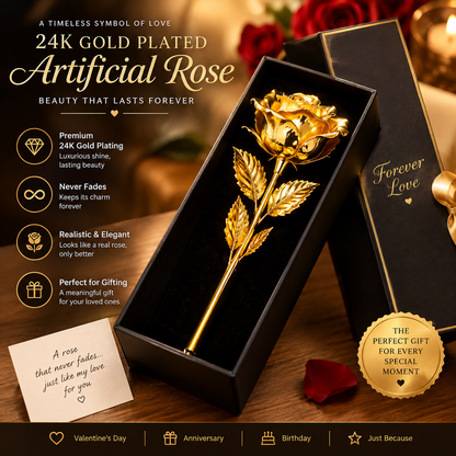 Artificial 24K Gold Plated Rose Flower with Love Stand in Gift Box
