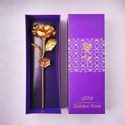 Artificial 24K Gold Plated Rose Flower with Love Stand in Gift Box
